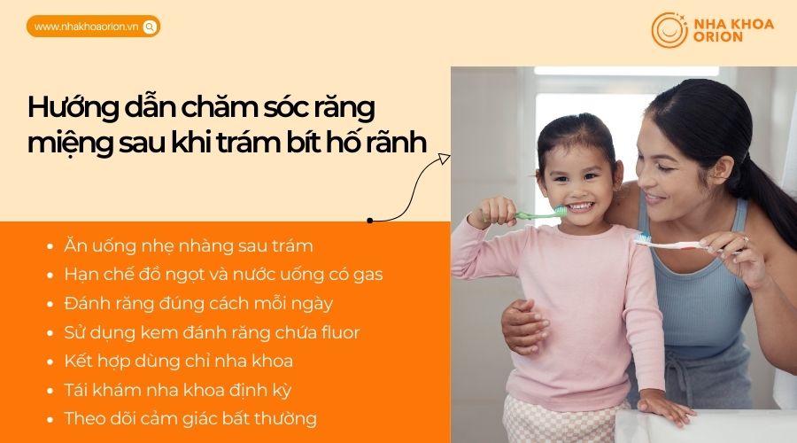 Hướng dẫn chăm s&oacute;c răng miệng sau khi tr&aacute;m b&iacute;t hố r&atilde;nh
