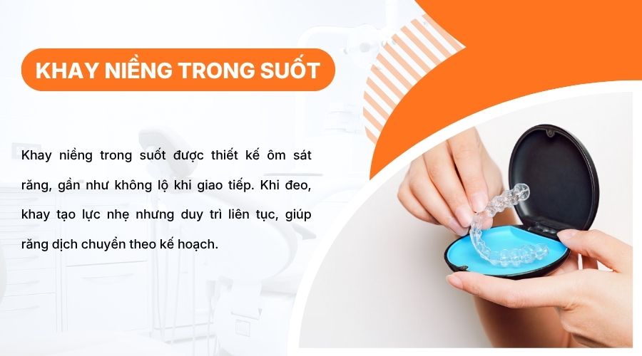 Khay niềng trong suốt &ocirc;m s&aacute;t răng, tạo lực nhẹ gi&uacute;p răng dịch chuyển thẩm mỹ