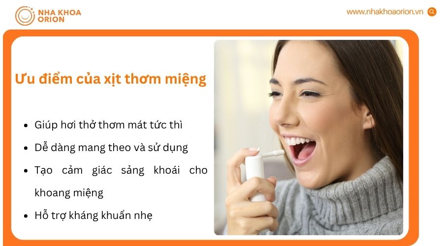 Xịt thơm miệng chứa bạc hà, quế, chanh, cam thảo,... hỗ trợ khử mùi và kháng khuẩn nhẹ