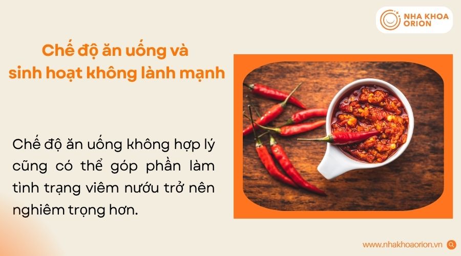 Chế độ ăn nhiều đường, cay nóng và chất kích thích khiến viêm nướu dễ tiến triển