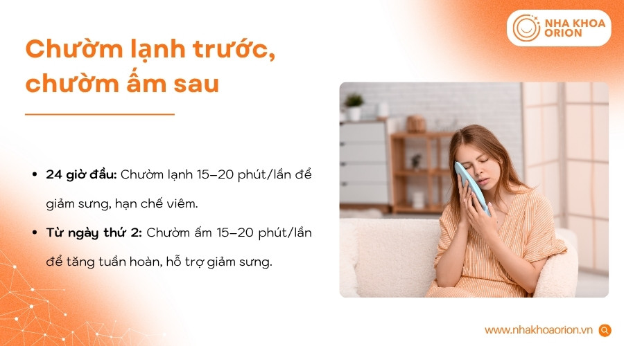 Chườm lạnh v&agrave; chườm ấm gi&uacute;p kiểm so&aacute;t sưng v&agrave; hỗ trợ v&ugrave;ng nhổ răng hồi phục