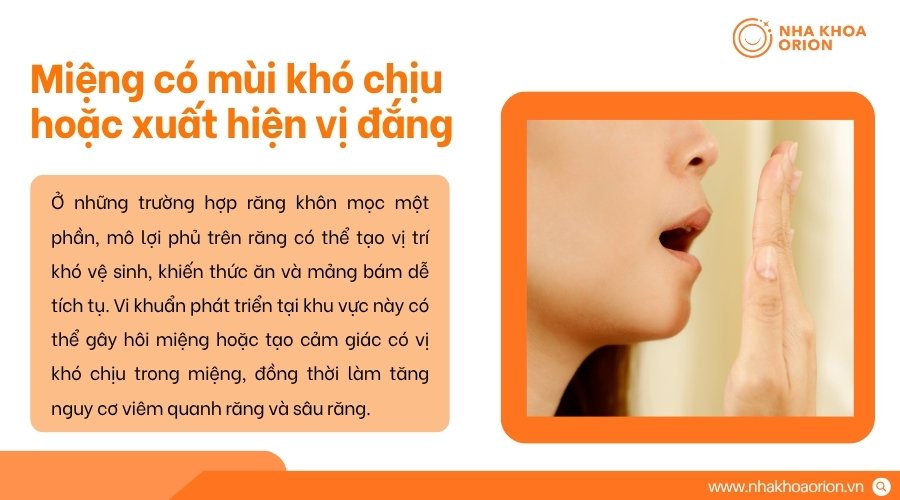 Vi khuẩn t&iacute;ch tụ quanh răng kh&ocirc;n c&oacute; thể khiến hơi thở c&oacute; m&ugrave;i v&agrave; miệng xuất hiện vị đắng