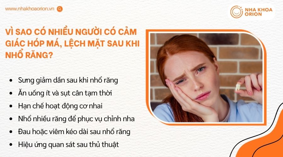 Cảm gi&aacute;c h&oacute;p m&aacute; hoặc lệch mặt thường li&ecirc;n quan đến qu&aacute; tr&igrave;nh hồi phục sau nhổ