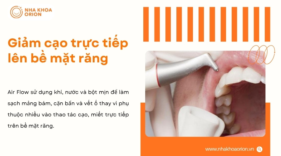 Cơ chế phun giúp Air Flow giảm nhu cầu cạo và miết trực tiếp trên bề mặt răng