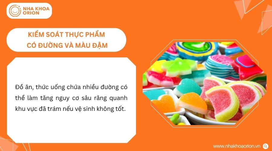 Hạn chế thực phẩm nhiều đường, màu đậm giúp bảo vệ răng và miếng trám